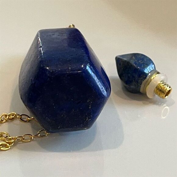 Lapis Lazuli Perfume Bottle Pendant Necklace‎ Gold Chain 20" Blue Stone - Picture 4 of 10